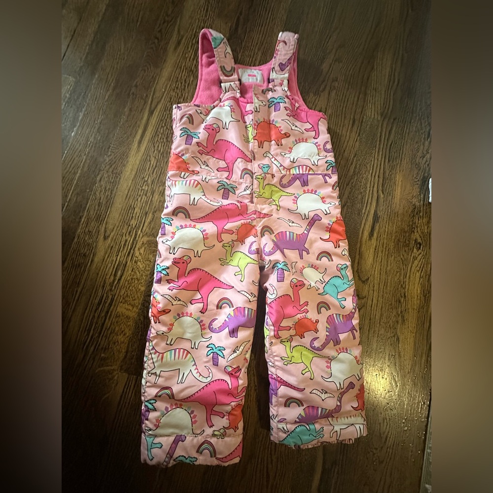 Pink Dinosaur Print Kids Overalls